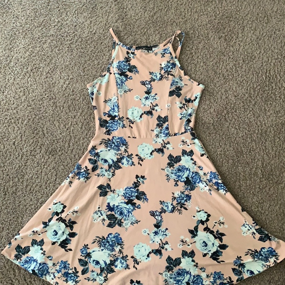 Pink Floral Dress with Blue Flowers